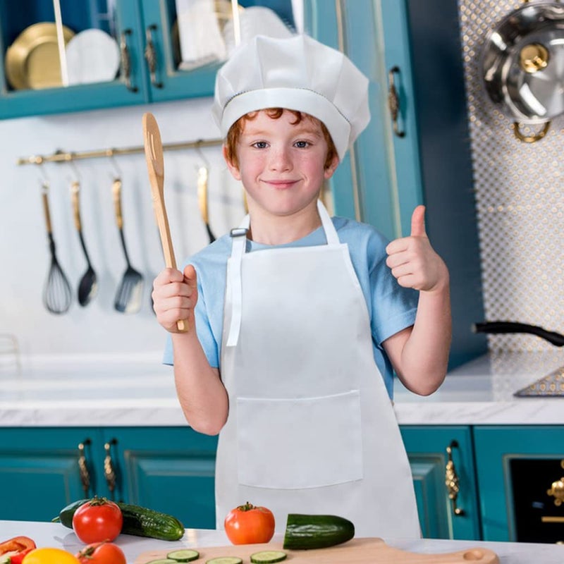 SUNLAND Kids Apron And Hat Set Children Chef Apron For Cooking Baking Painting White(M:6-12 Years) - Image 5